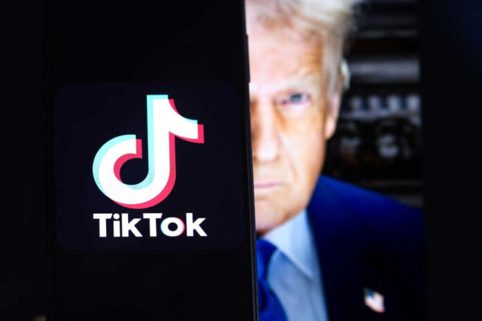 2572736841 TikTok logo on screen with mans face behind